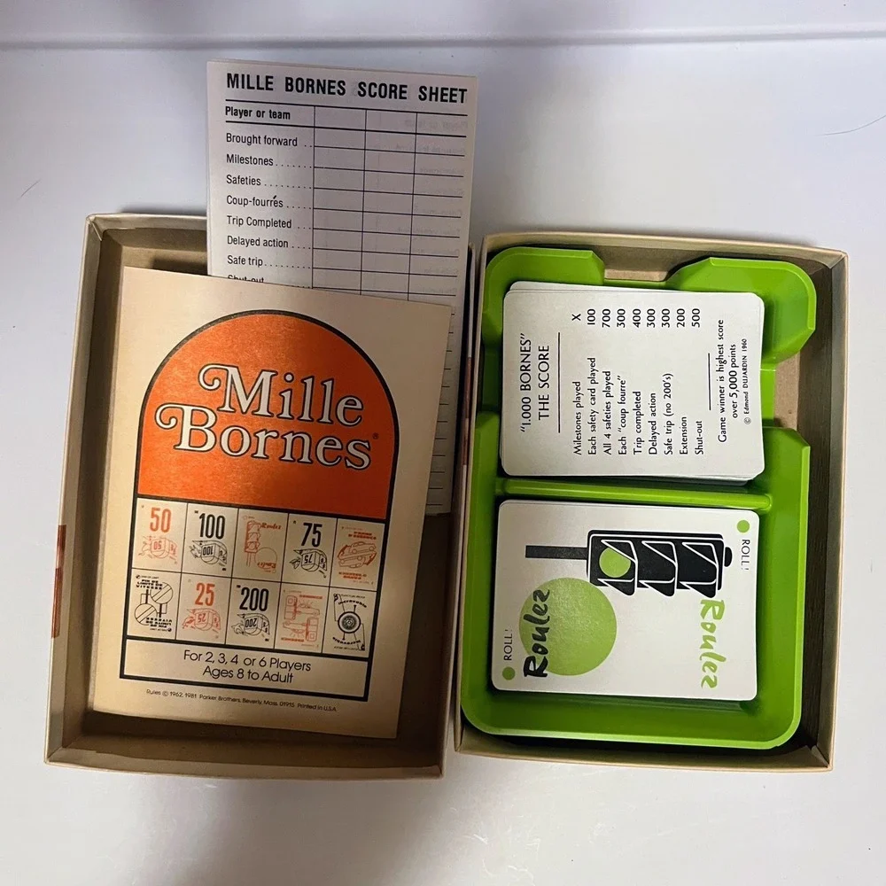 VINTAGE PARKER BROS:    1981 -  MILLE BORNES - FRENCH CARD GAME - COMPLETE COND!